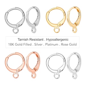 4/10/50 15mm Leverback Huggie Hoop Earrings 18K Gold filled Rose Platinum or Silver Plate 15mm Ear Wires w/ Openable Loop to DIY Add a Charm