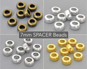 7mm LARGE Hole SPACER Beads - 7x3.5mm w/ 3.8mm Hole Rondelle Washer Round Heishi Style Beads - DIY Beaded Jewelry - Wholesale - 7542 /6626