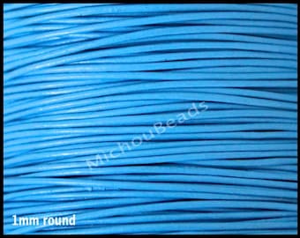 5 Yards 1mm Round LEATHER Cord - SKY Blue 15 Feet Genuine Natural Lead free dye Indian Boho Wholesale Leather Cording By Yard