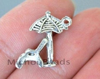 5 BEACH Chair Charms - 18mm Antiqued Silver Vacation Beach Umbrella  Pendant  6367