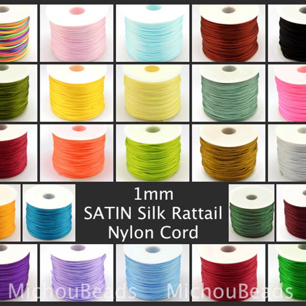 1mm Nylon SATIN Cord - Rattail Nylon Silk Chinese Knot Shamballa Macrame Mousetail Knotting DIY Beading String Thread Cording 1 mm