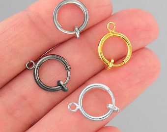 8 Pcs Mini CLIP ON Hoop Earrings with Loop . 18K GOLD Plated Brass . Silver Gunmetal & Platinum Plate . Earring Findings . 11.5x14mm Round