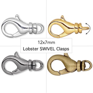 Small SWIVEL Lobster Clasps - 14mm Lobster Claw Swivel Clasp - Silver Gold Gunmetal Bronze -  Best For Bracelets Lanyards Key Rings