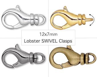 Small SWIVEL Lobster Clasps - 12x7mm Lobster Claw Swivel Clasp - Silver Gold Gunmetal Bronze -  Best For Bracelets Lanyards Key Rings