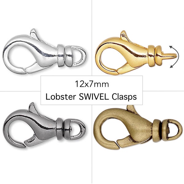 Small SWIVEL Lobster Clasps - 12x7mm Lobster Claw Swivel Clasp - Silver Gold Gunmetal Bronze -  Best For Bracelets Lanyards Key Rings