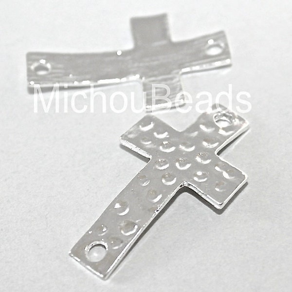 5 SILVER 38mm Sideways CROSS Connector Links - Large 38x27mm Textured Hammered Cross Link Nickel Free Metal Charm - Florida USA - 5697