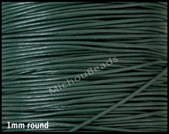 5 Yards 1mm Round LEATHER Cord - DARK Green 15 Feet Genuine Natural Lead free dye Indian Boho Wholesale Leather Cording By Yard - USA