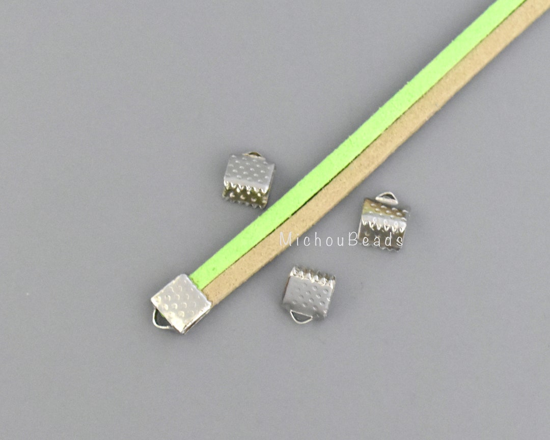 20 PLATINUM 6mm CRIMPS - 6x7mm Rectangle Textured Bail End Square ...