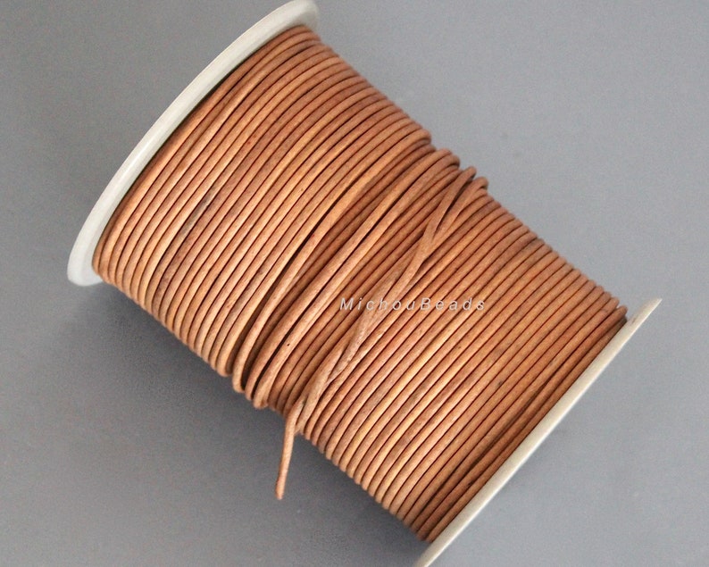 3 Yards 9 Feet Natural DARK SAND Distressed 2.5mm Round LEATHER Cord Real Natural Lead free dye Indian Boho Gypsy Wrap Leather Cording