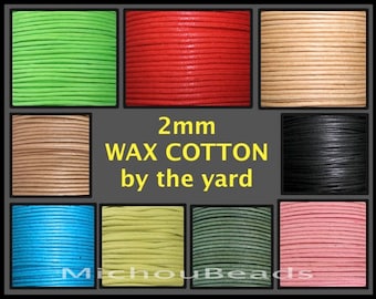 2mm WAX Cotton Cord - Pick COLOR / LENGTH - Soft Light Wax Round Biodegradable Non Shiny Woven Cotton Cord - Diy Wholesale Cord by the Yard