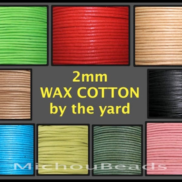 2mm WAX Cotton Cord - Pick COLOR / LENGTH - Soft Light Wax Round Biodegradable Non Shiny Woven Cotton Cord - Diy Wholesale Cord by the Yard