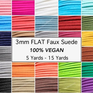 3mm FLAT Faux Suede Cord VEGAN 3x1.5mm Flat micro Fiber Faux Suede Leather Ribbon Jewelry Cord Pick COLOR Usa Instant Ship image 1