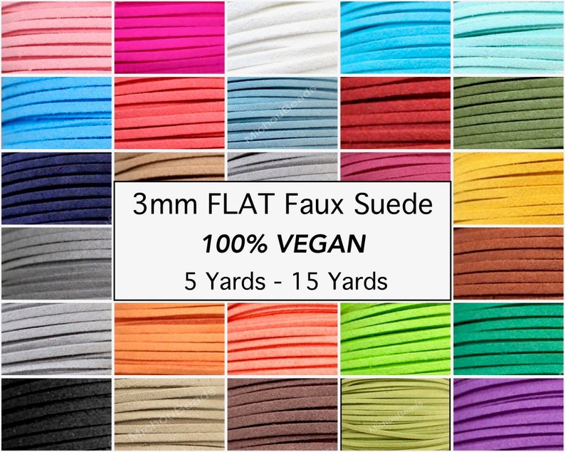 3mm FLAT Faux Suede Cord VEGAN 3x1.5mm Flat micro Fiber Faux Suede Leather Ribbon Jewelry Cord Pick COLOR Usa Instant Ship image 1