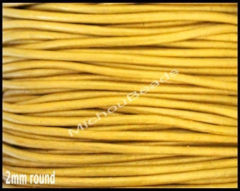 5 Yards 2mm Round LEATHER Cord - MUSTARD 15 Feet Genuine Natural Lead free dye Indian Boho Wholesale Leather Cording By Yard USA