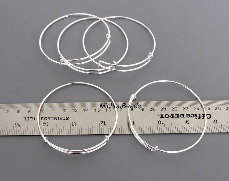 BARGAIN Bin Double Bar Shiny Silver Plated Medium Large Adjustable Wire Bracelet Lead and Nickel Safe 15 SILVER Expandable Bangles