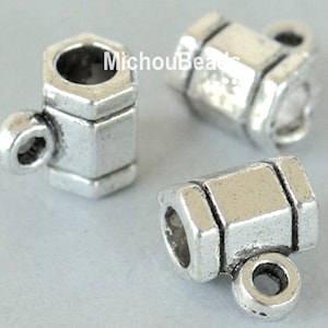 20 Antiqued SILVER Charm HOLDER Bail Beads - 8x5mm Barrel with Loop and Large 3.2mm Hole - USA Wholesale Beads and Finfings - 5448