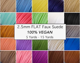 2.5mm FLAT Faux SUEDE Cord - 2.5x1.5mm VEGAN Flat Micro Fiber Soft Faux Suede Leather Ribbon Lace Jewelry Cord By the Yard
