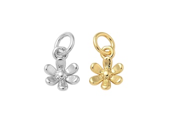Tiny FLOWER Charm 18K Gold Filled or Platinum . 9.5mm Flower Pendant Floral Charms Jump Ring . DIY Necklace Charm Bracelet Jewelry Making