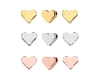 4 HEART Spacer BEADS 18K Gold Real Rose Gold & Platinum Plated 6mm Bead Charms . Lead Nickel Free Focal Valentine Bracelet Jewelry 002