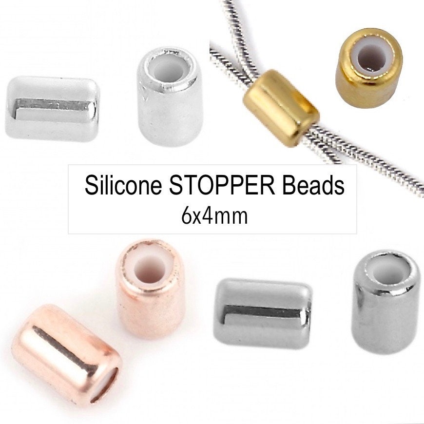 10 STOPPER Beads 6.5mm - 1.3mm Silicone Rubber Hole 6.5x3.5mm Antiqued  Bronze Plate Round Slider Adjustable Bead DIY Bracelets - 7225