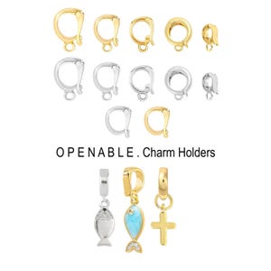 OPENABLE Clip On Charm Holder Bail Fold Clasps 18K Gold Filled or Platinum - Small Sizes Enhancer Openable and No Loop Add On Pendant Charms