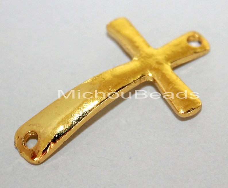 Large 39x25mm Textured Boho Curved Cross Link Metal Charm Instant Ship fr Florida USA 5653 1 GOLD 39mm Sideways CROSS Connector Link