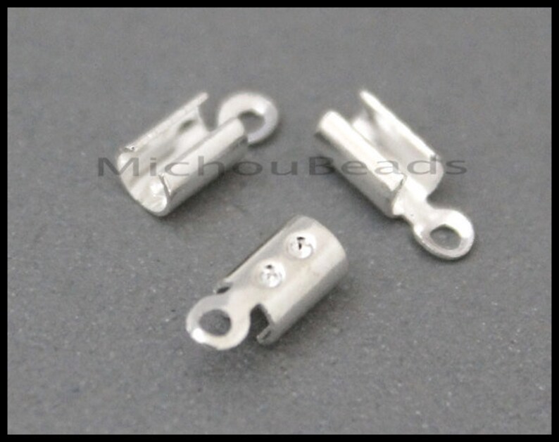 Silver Plated Copper Caps Crimps Bend Style w 3.2mm Inside Diameter BULK 200 MEDIUM 11mm Silver FOLD Tube Cord Tip Crimp w Loop 6420