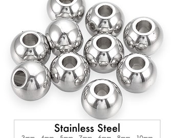 STAINLESS STEEL Beads - Small & Large Hole Round Beads - Polished Stainless Steel Seamless Smooth Solid Spacer Wholesale - Tarnish Resistant