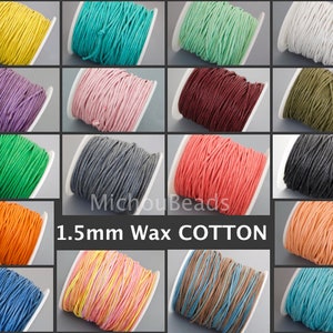 1.5mm Wax COTTON Cord by the Yard - Polished Strong Lightly Waxed Cotton Shamballa Macrame Braiding Beading Wrap Bracelet - Pick your COLOR