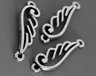 20 Wing Connector Links - 33x9x2mm Hole: 2mm Lead & Nickel Free Alloy Metal Antique Silver Tibetan Style Angel Wings Connectors   - 7186