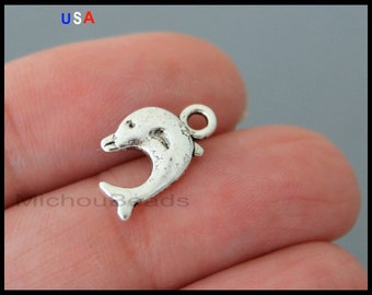 5 DOLPHIN Charm Dangles - 15mm Silver Marine Ocean Sea beach Pendant Charms - Instant Shipping - USA Discount Charms - 6203