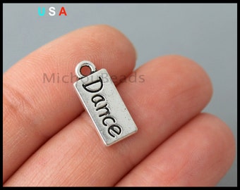 5 DANCE Tag Charms - 12mm Word Message Inspiration Rectangle Metal Dangle Pendant Stamping - Instant Ship - USA Wholesale Tags - 6242