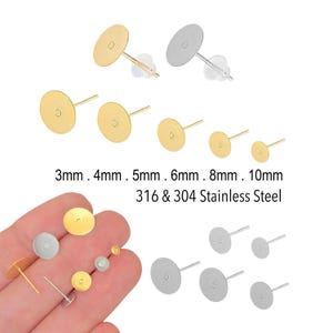 Flat Pad Stud Post 18k Gold Stainless Steel Earrings Glue On Cabochon Mixed Sizes
