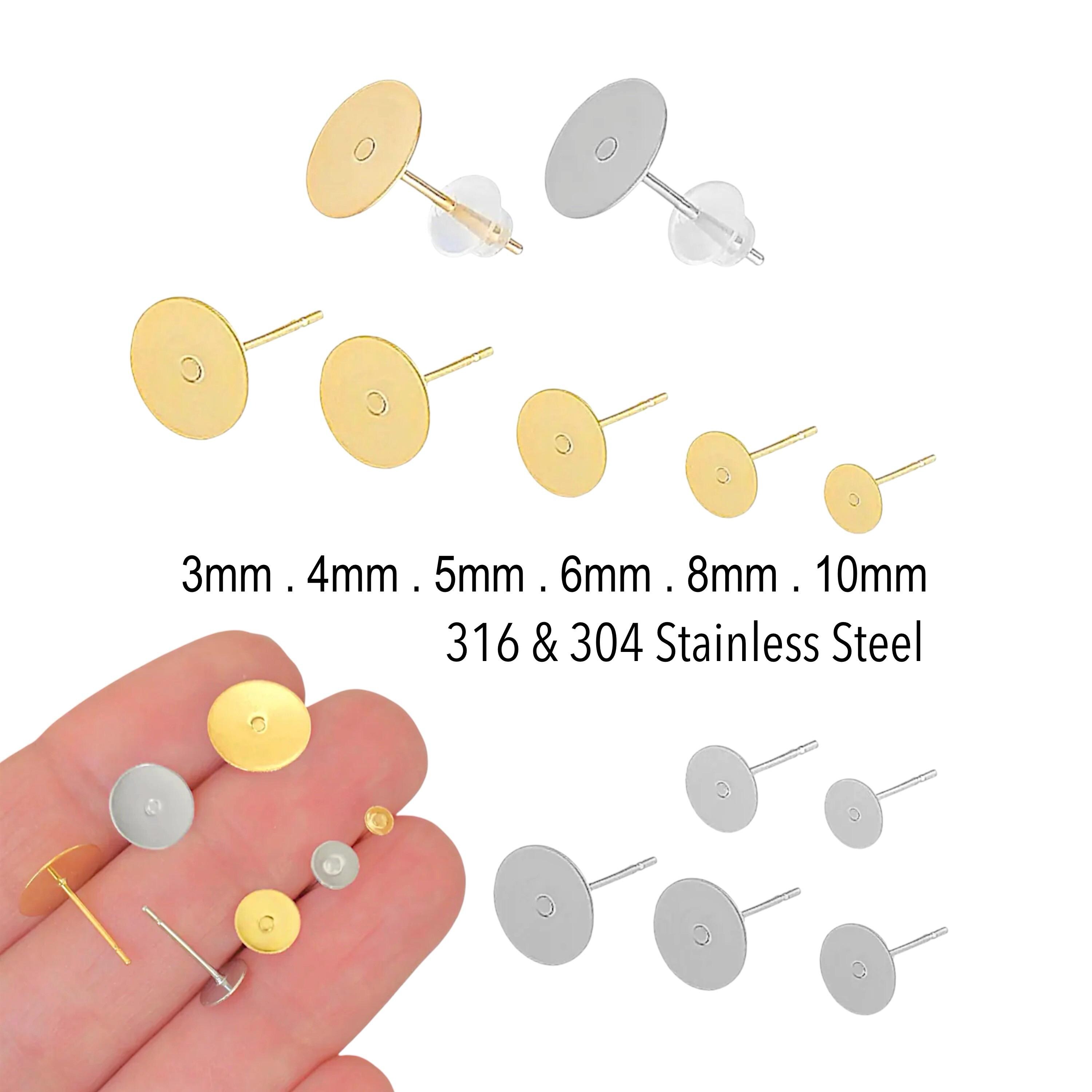18K Gold Plated Black CZ Round Stud Earrings (5mm) - Stainless Steel, Nickel-Free (ER02D)