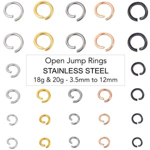 OPEN Jump Rings 304 STAINLESS Steel 18 20 & 22 Gauge - 18K Gold Plated Black Silver Rose Gold Stainless Steel Round Open Jumpring Connectors