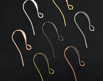 20 EAR WIRE Hooks with Loop - Tall French Sloped Fishhook Earring Findings Pierced Ears - Silver Gold Gunmetal Copper Antique Bronze