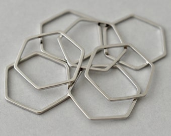 25 PLATINUM Plated 22mm HEXAGON Links - 22x22.5mm Brass Connectors Findings Honeycomb Silver Tone - 1mm thick - 7162