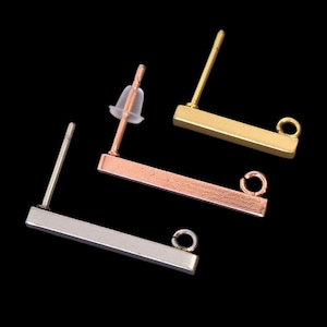 Stainless Steel Earring Bar Stud EAR WIRE Post Open Loop . Rose 18K Gold Plated