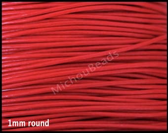 5 Yards 1mm Round LEATHER Cord - Venetian RED 15 Feet Genuine Natural Lead free dye Indian Boho Leather Cording By the Yard - USA Wholesale