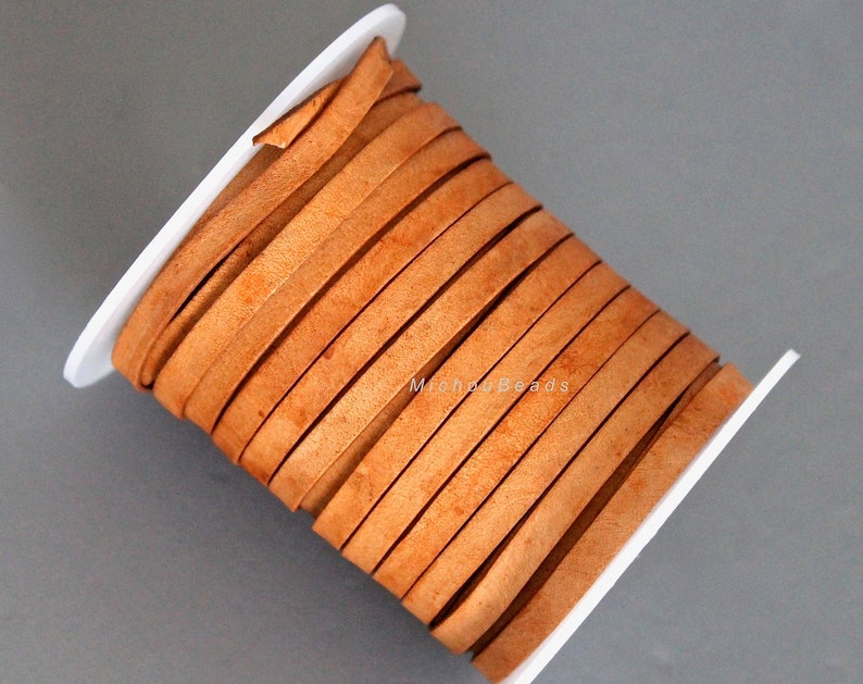 3 Yards 9 Feet Light RUSTIC BROWN Distressed 5mm FLAT Leather Cord 5x1mm Natural Genuine Indian Leather for Diy Wrap Bracelet Jewelry