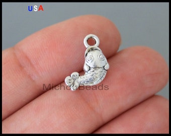 25 Silver FISH Charm Dangles - 16mm Trout Fishing Marine Ocean Sea beach Pendant Charms - Instant Ship - USA Discount Charms - 6197