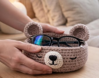 Patrón de ganchillo en PDF para soporte de gafas con forma de oso / Soporte para gafas de amigurumi adorable / Tutorial para organizador de escritorio / Regalo para amantes de los osos / Descarga instantánea
