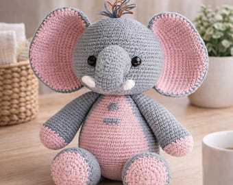 Elephant Plush Crochet Pattern PDF, Easy Amigurumi Baby Toy, Nursery Decor, Instant Download