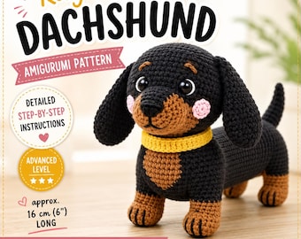 Patrón de ganchillo de perro salchicha en PDF, tutorial de amigurumi de perro salchicha (descarga instantánea)