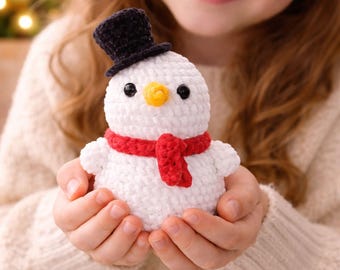 Patrón fácil de ganchillo para muñeco de nieve / Juguete navideño de amigurumi en PDF (Descarga instantánea)