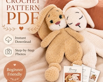 Bunny lovey crochet pattern PDF, amigurumi rabbit snuggler PDF, easy beginner