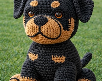 Rottweiler Amigurumi Crochet Pattern | Realistic Dog Plush Toy PDF (Instant Download)