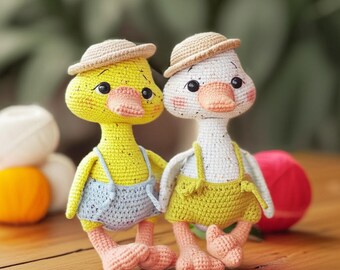 Patrón de patos de ganchillo para parejas en formato PDF, aves amigurumi, decoración de animales de granja (descarga digital)