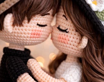 Patrón de crochet para pareja besándose amigurumi (PDF) / Tutorial para muñecos románticos de niño y niña / Patrón de crochet para regalo de boda / Descarga instantánea