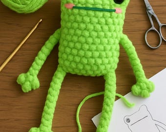 Rana de piernas largas amigurumi de crochet (PDF) – Tutorial de peluche sin costura